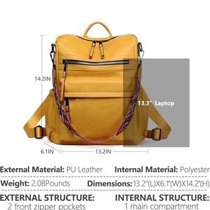 Faux, yellow leather backpack with adorable strap new without tags